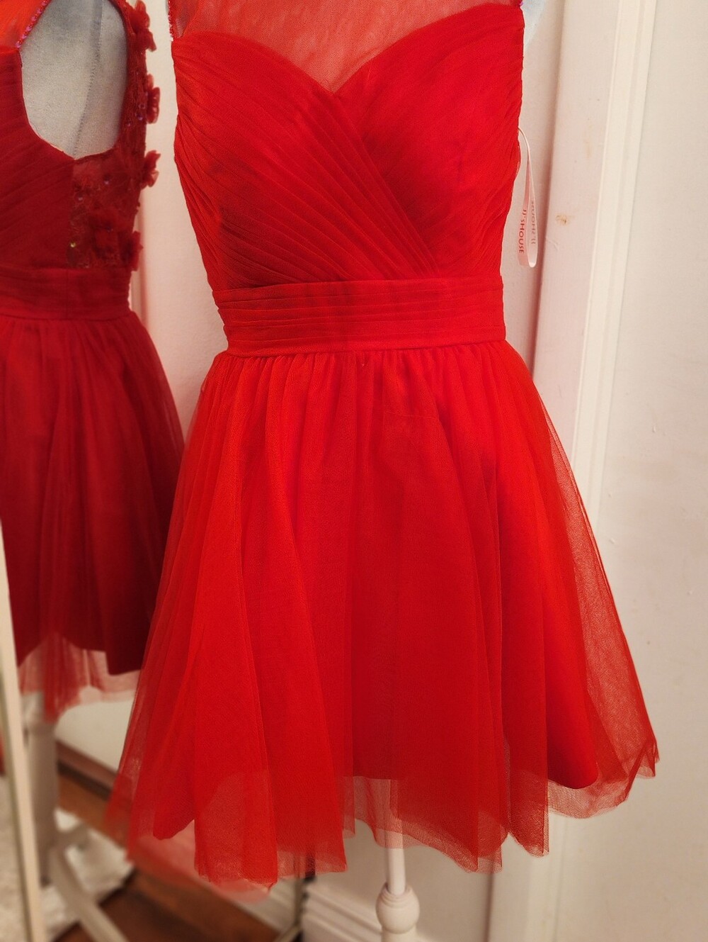 JJs House Vibrant Red Sequin & Flower Tulle Party Dress